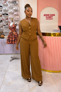 Brown Two-Piece Wide-Leg Set